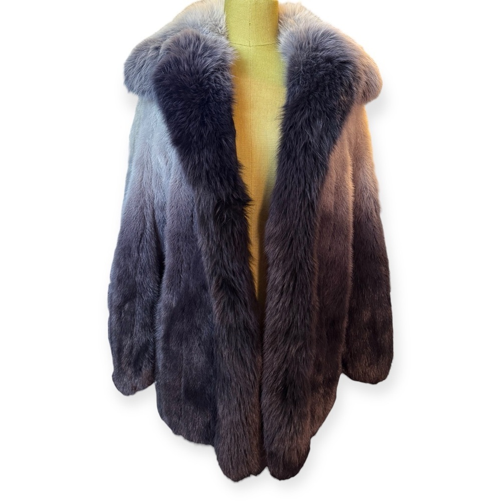 Ombre gray fox jacket, degrade fur coat vintage